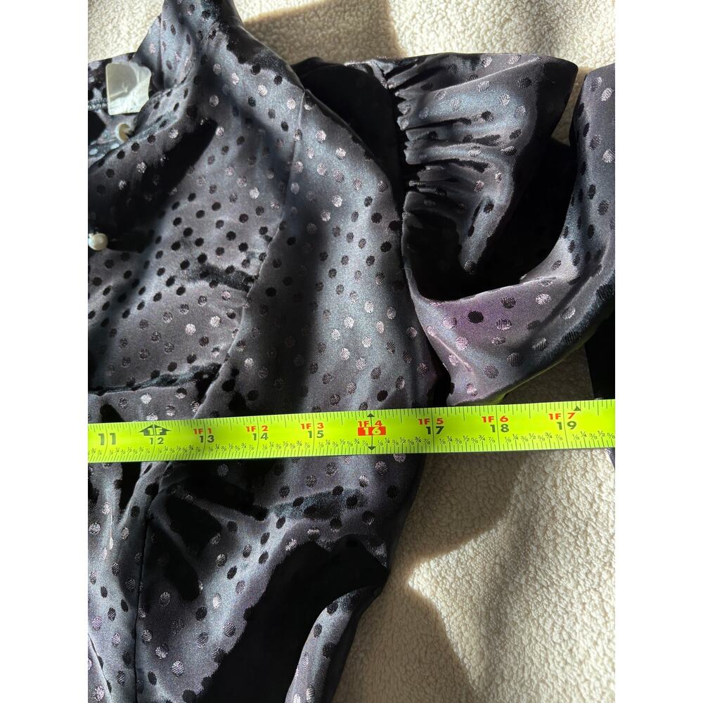 Vintage 70s Polka Dot Puff Sleeve Blouse Cropped Peplum Top M - Picture 6 of 7